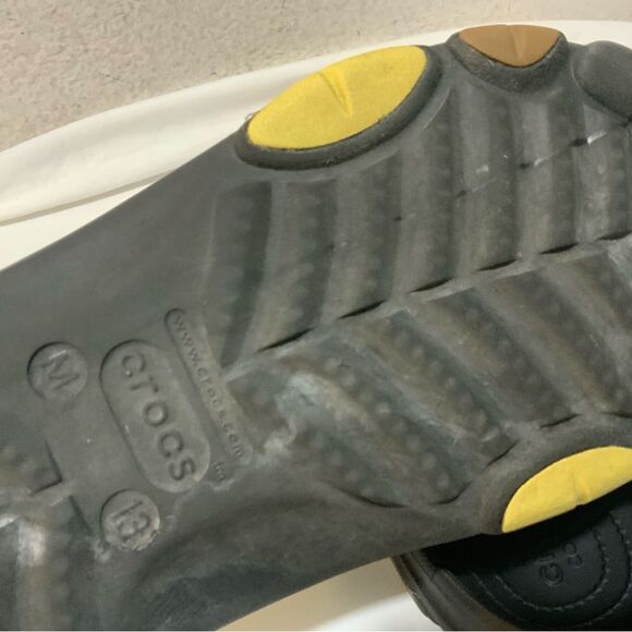 Classic Black Crocs Ikat with Yellow Velcroed Detailing